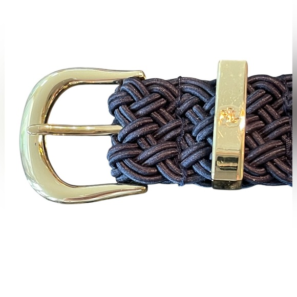 💙Ralph Lauren Stretchy Navy Blue Woven Belt with Gold Buckle. Size M/L - Picture 3 of 5